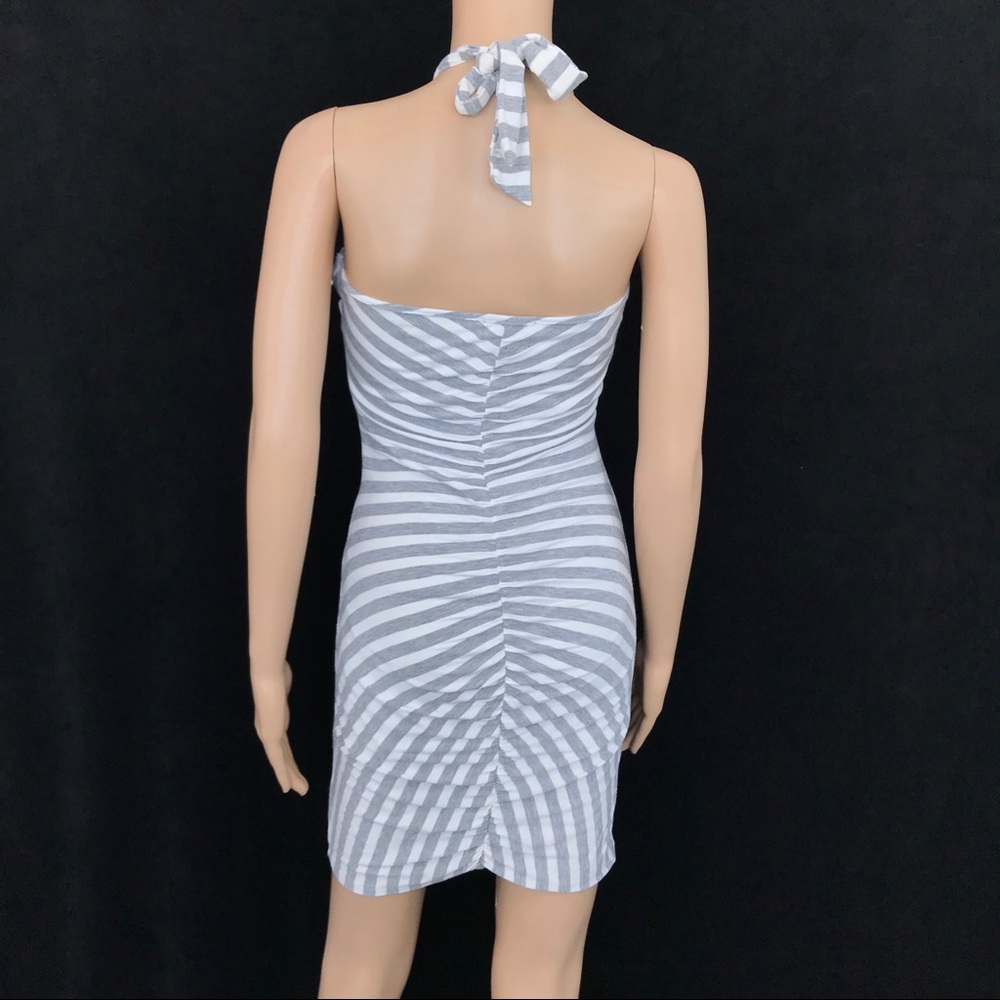 Bebe Halter White/Grey Stripped Dress Size S - Picture 5 of 9